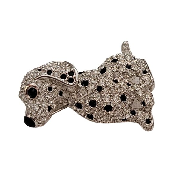 Swarovski Silver Tone Black, Clear Crystal Dalmatian Puppy Dog Brooch Pin K859 - Picture 4 of 9